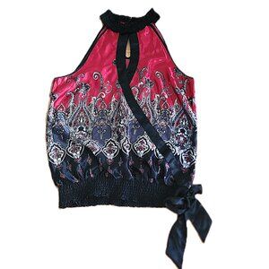 AE City red & black satin paisley halter top